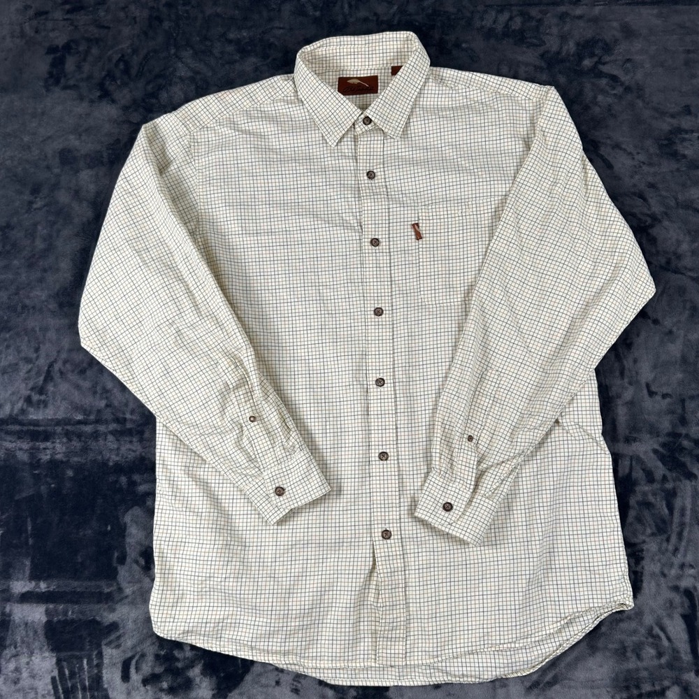 Bob Timberlake Button Down Shirt Mens XLT Beige Plaid Long‎ Sleeve Cotton